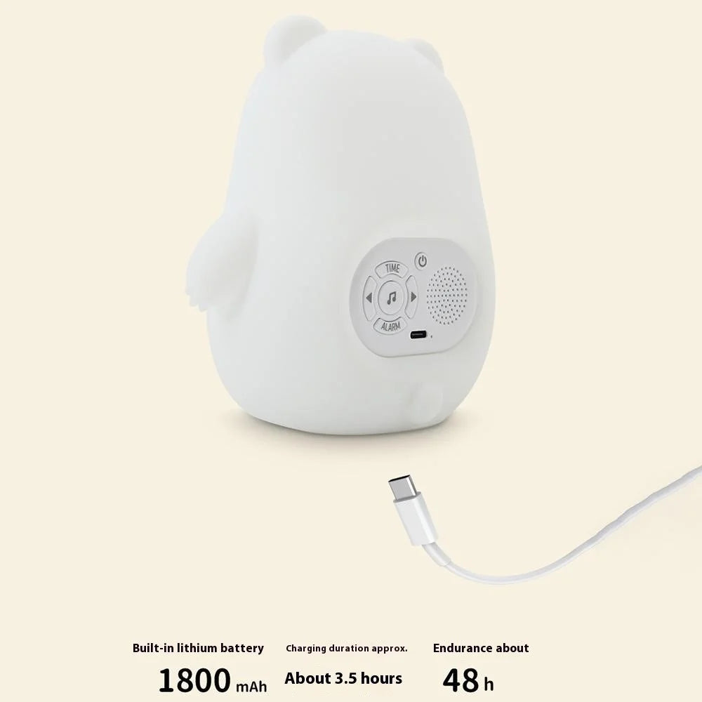 JL-821 White Bear Shape White Noise Alarm Clock Sleep Bedside Lamp Tap Control Night Light - 4