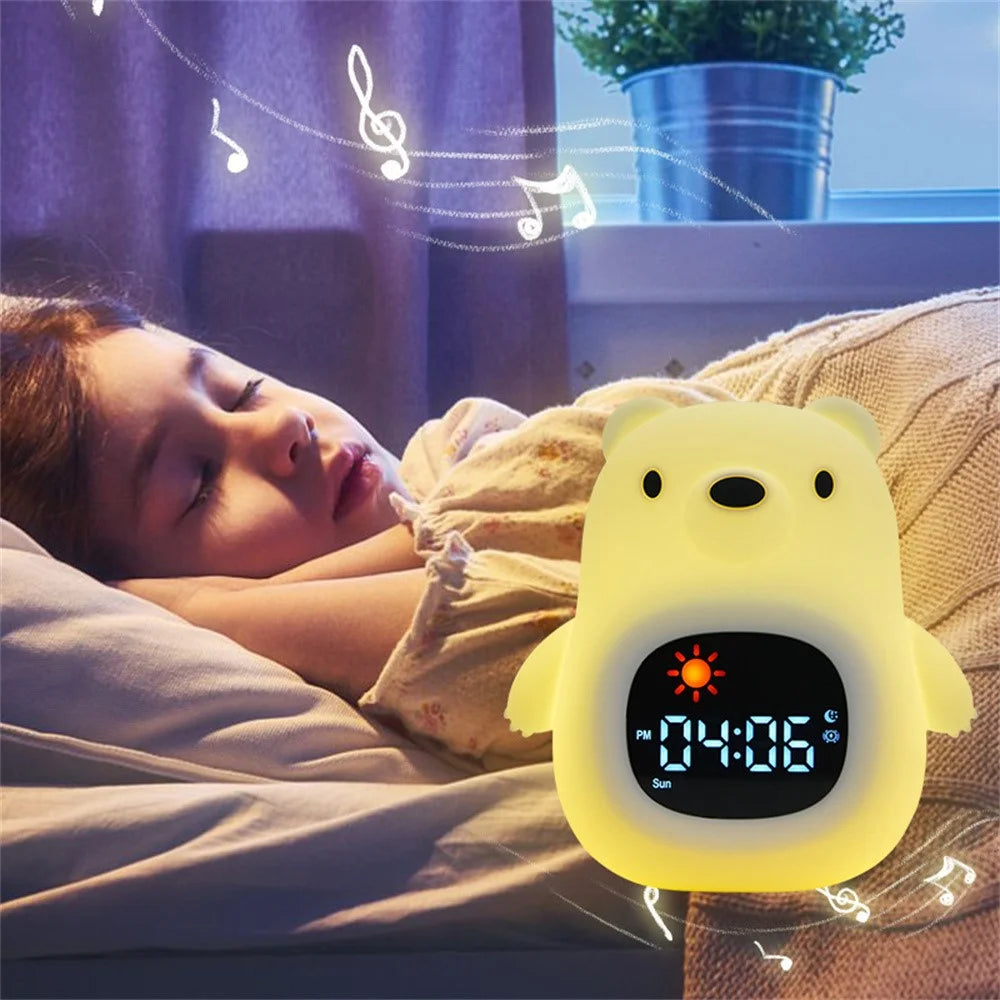 JL-821 White Bear Shape White Noise Alarm Clock Sleep Bedside Lamp Tap Control Night Light - 5