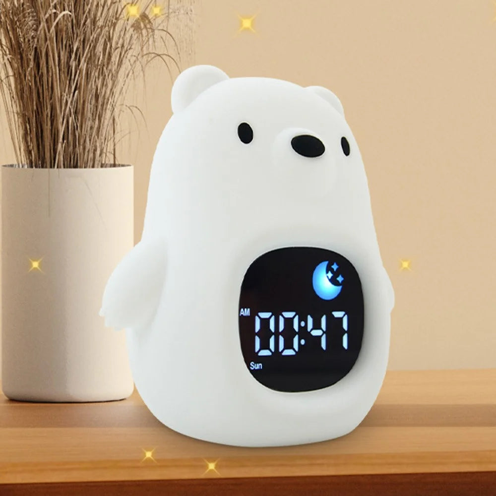 JL-821 White Bear Shape White Noise Alarm Clock Sleep Bedside Lamp Tap Control Night Light - 6