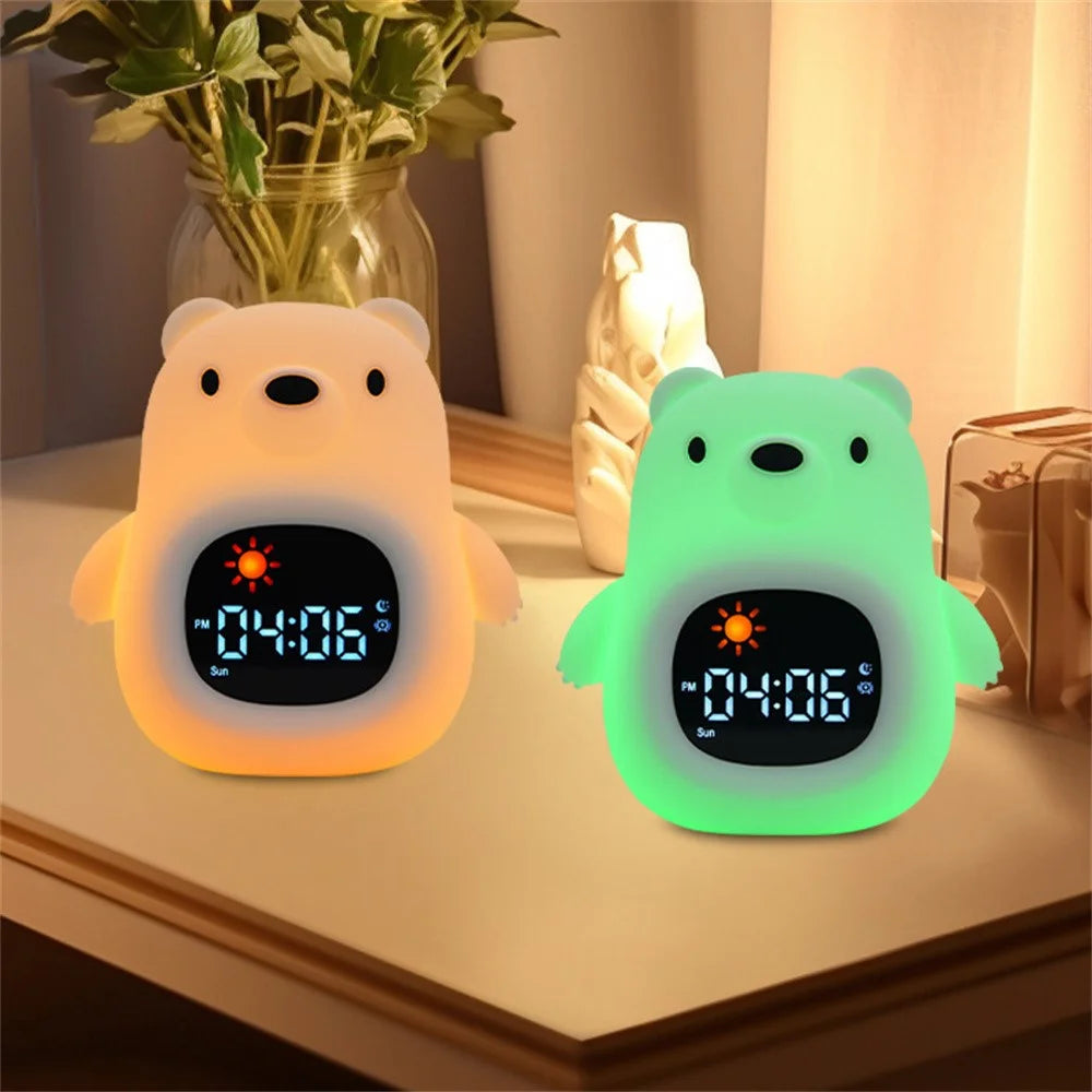 JL-821 White Bear Shape White Noise Alarm Clock Sleep Bedside Lamp Tap Control Night Light - 7