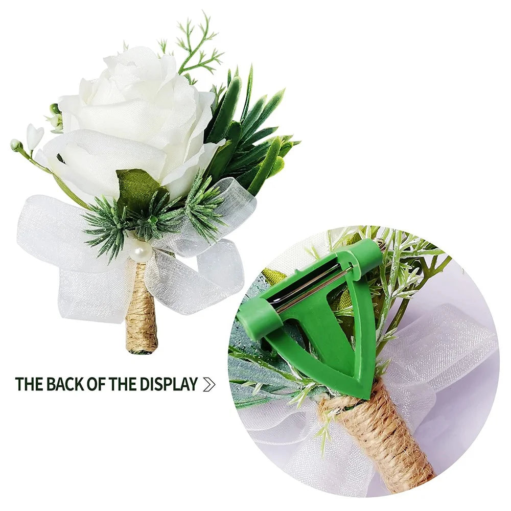 Simulated Rose Handmade Silk Flower Bride Bridemaid Corsage / Wrist Flower for Wedding Party - Milky White Wrist Flower - 6