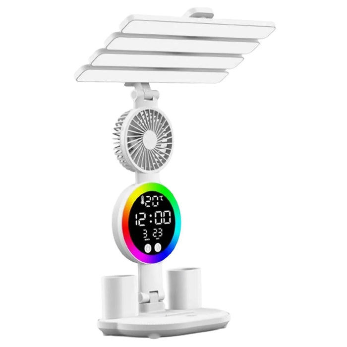 Touch 3 Modes LED Eye Protection Desk Lamp Clock Fan Pen Holder Desk Lamp, USB Cable Powered - 1
