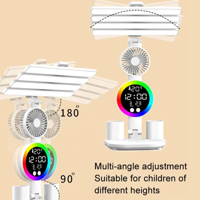 Touch 3 Modes LED Eye Protection Desk Lamp Clock Fan Pen Holder Desk Lamp, USB Cable Powered - 2