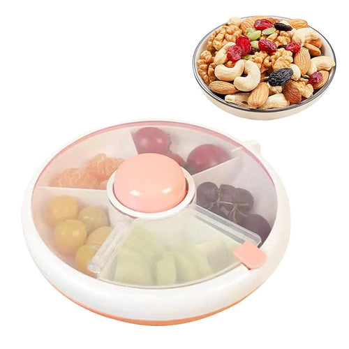 Rotating Snackle Storage Box Container 5 Grid Divided Rotating Serving Tray with Lid for Picnics, Camping - Pink - 1