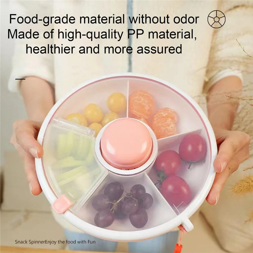 Rotating Snackle Storage Box Container 5 Grid Divided Rotating Serving Tray with Lid for Picnics, Camping - Pink - 2