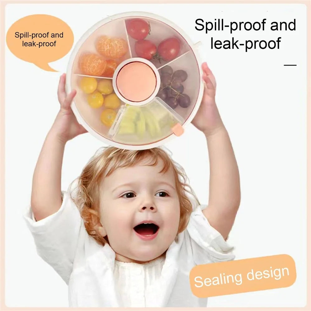 Rotating Snackle Storage Box Container 5 Grid Divided Rotating Serving Tray with Lid for Picnics, Camping - Pink - 3