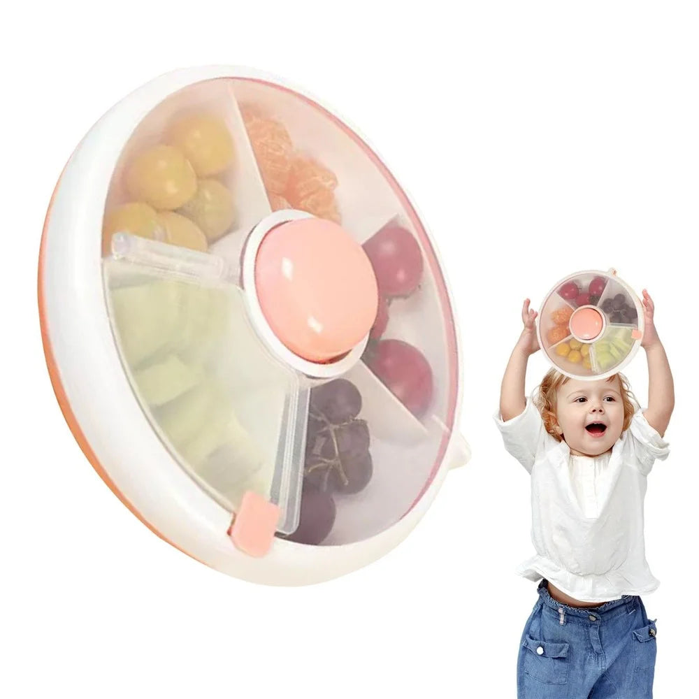 Rotating Snackle Storage Box Container 5 Grid Divided Rotating Serving Tray with Lid for Picnics, Camping - Pink - 6