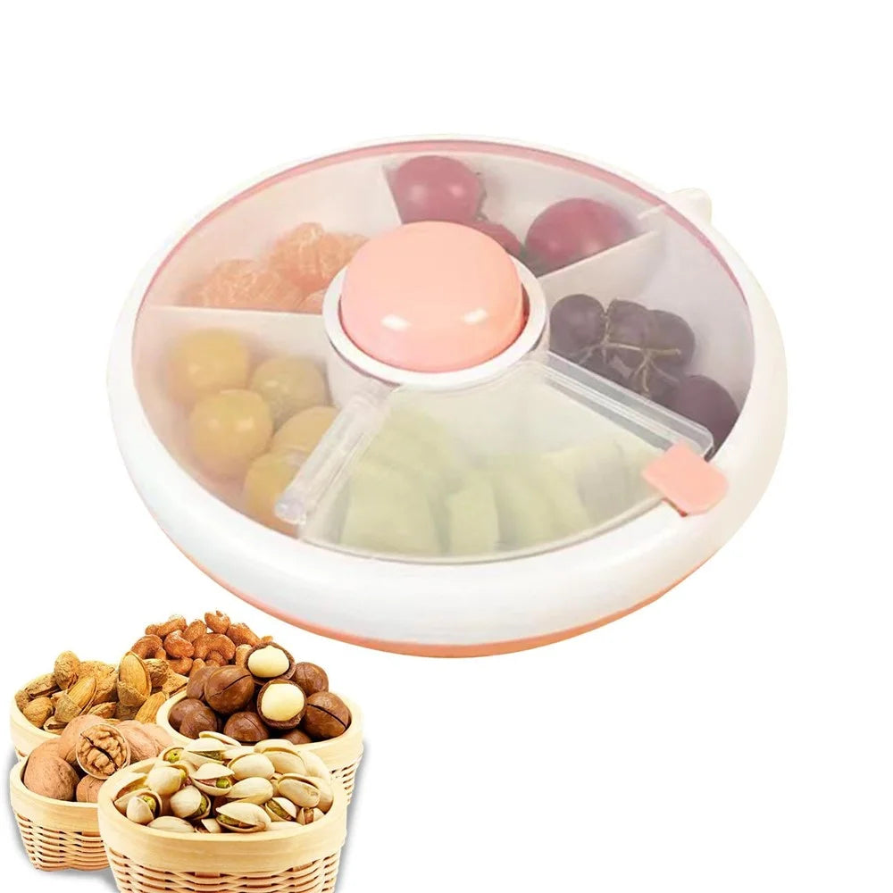 Rotating Snackle Storage Box Container 5 Grid Divided Rotating Serving Tray with Lid for Picnics, Camping - Pink - 7
