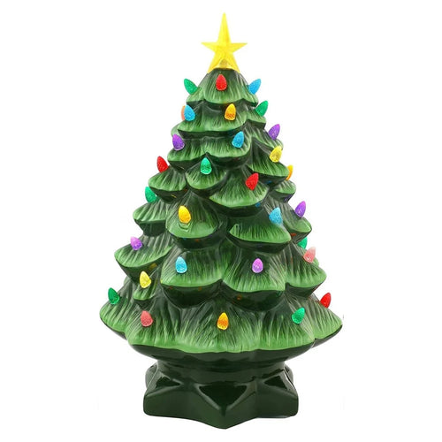 10cm LED Christmas Tree Ornaments Resin Tabletop Christmas Decorations with Multicolored Lights - Green - 1