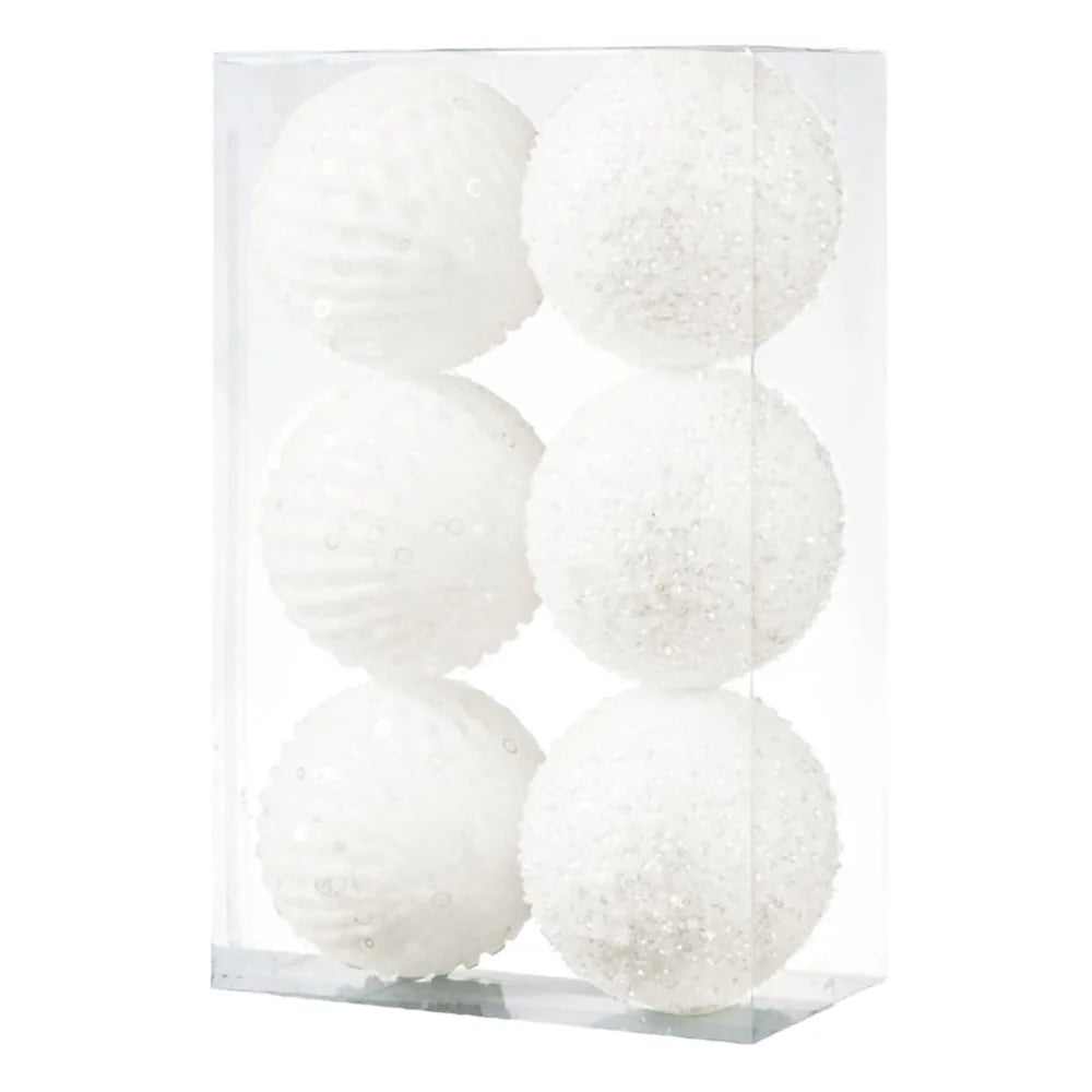 6Pcs / Set 10cm Christmas Ball Foam + Plastic Xmas Tree Decoration Holiday Hanging Ornament - White - 1