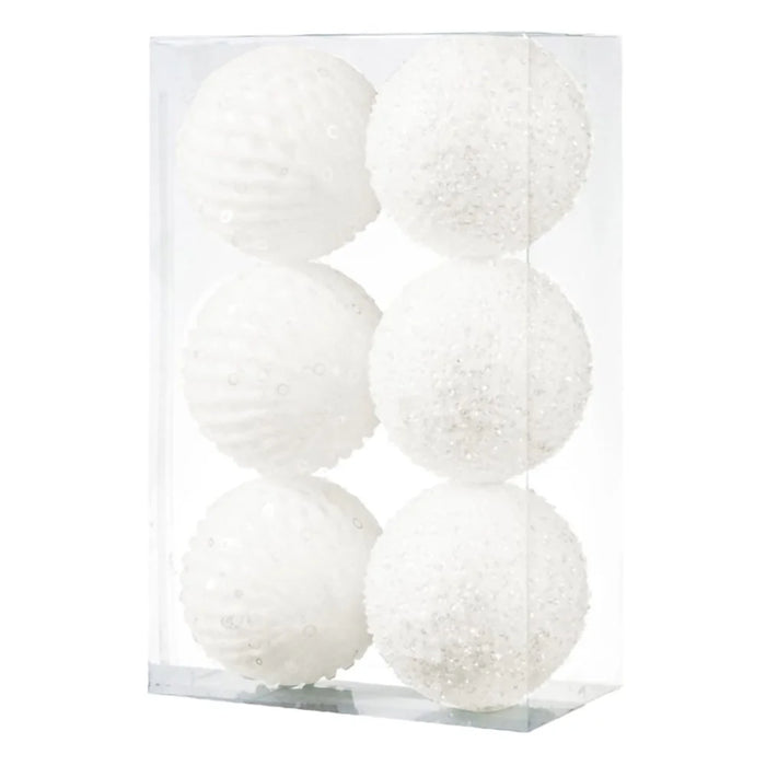 6Pcs / Set 10cm Christmas Ball Foam + Plastic Xmas Tree Decoration Holiday Hanging Ornament - White - 1