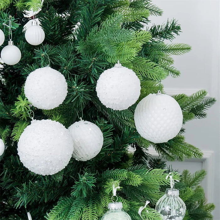 6Pcs / Set 10cm Christmas Ball Foam + Plastic Xmas Tree Decoration Holiday Hanging Ornament - White - 3