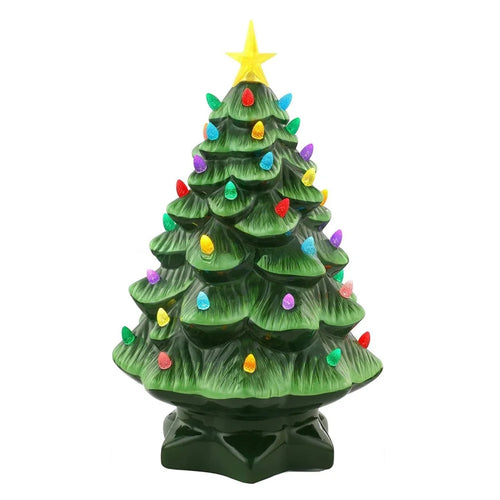 20cm LED Christmas Tree Ornaments Resin Tabletop Christmas Decorations with Multicolored Lights - Green - 1