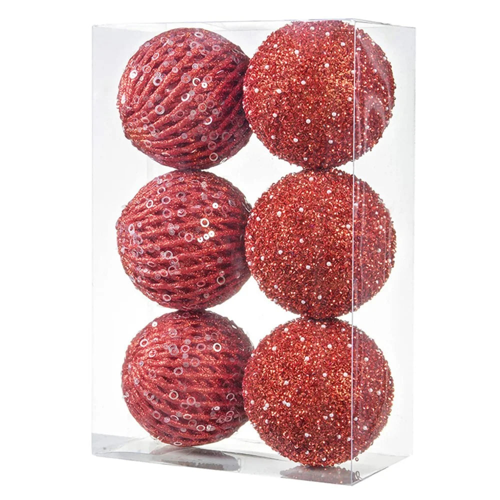 6Pcs / Set 10cm Christmas Ball Foam + Plastic Xmas Tree Decoration Holiday Hanging Ornament - Red - 1