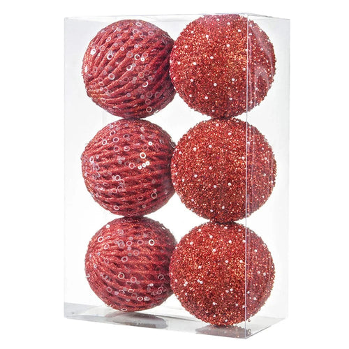 6Pcs / Set 10cm Christmas Ball Foam + Plastic Xmas Tree Decoration Holiday Hanging Ornament - Red - 1