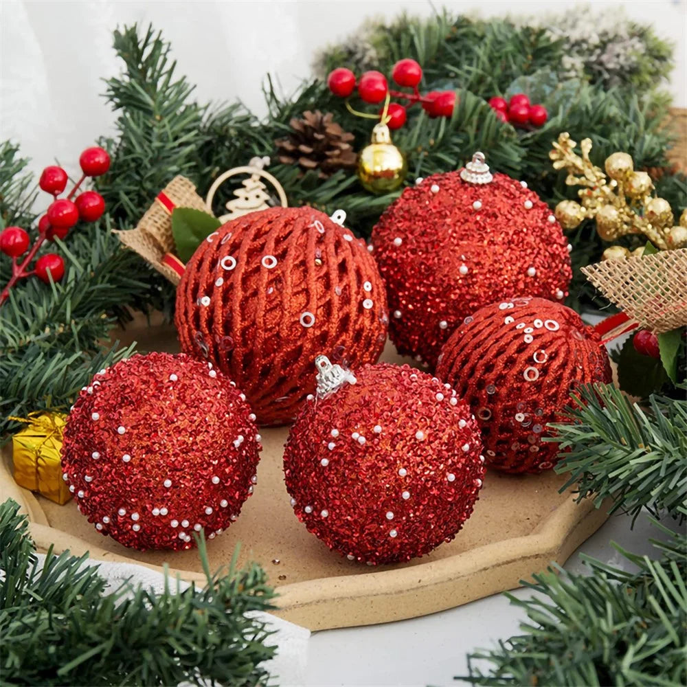 6Pcs / Set 10cm Christmas Ball Foam + Plastic Xmas Tree Decoration Holiday Hanging Ornament - Red - 4