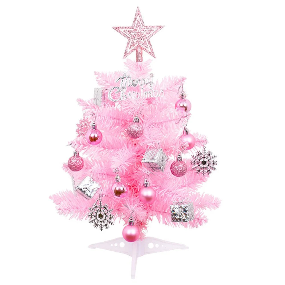 40cm Mini Tabletop Christmas Tree PVC Christmas Tree with Hanging Ornaments for DIY Christmas Decoration - Pink - 1