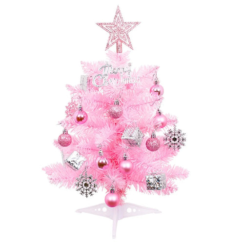 40cm Mini Tabletop Christmas Tree PVC Christmas Tree with Hanging Ornaments for DIY Christmas Decoration - Pink - 1