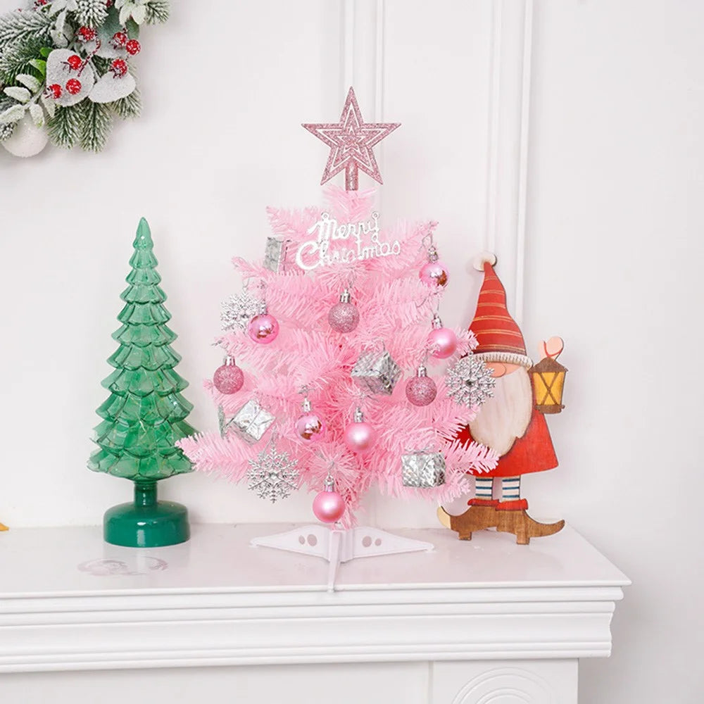 40cm Mini Tabletop Christmas Tree PVC Christmas Tree with Hanging Ornaments for DIY Christmas Decoration - Pink - 2