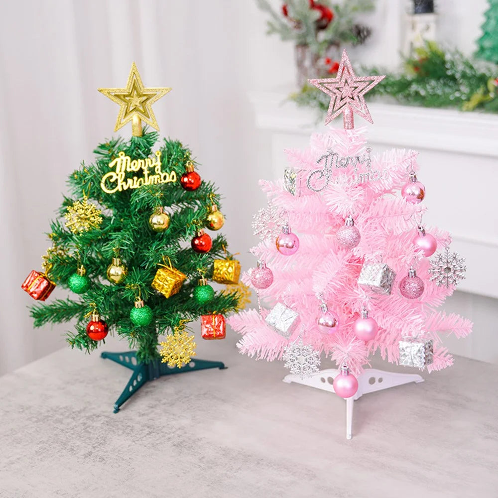 40cm Mini Tabletop Christmas Tree PVC Christmas Tree with Hanging Ornaments for DIY Christmas Decoration - Pink - 3
