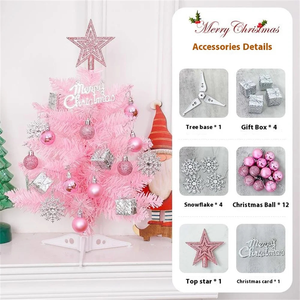 40cm Mini Tabletop Christmas Tree PVC Christmas Tree with Hanging Ornaments for DIY Christmas Decoration - Pink - 4