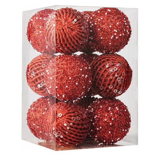 12Pcs / Set 8cm Christmas Ball Foam + Plastic Xmas Tree Decoration Holiday Hanging Ornament - Red - 1