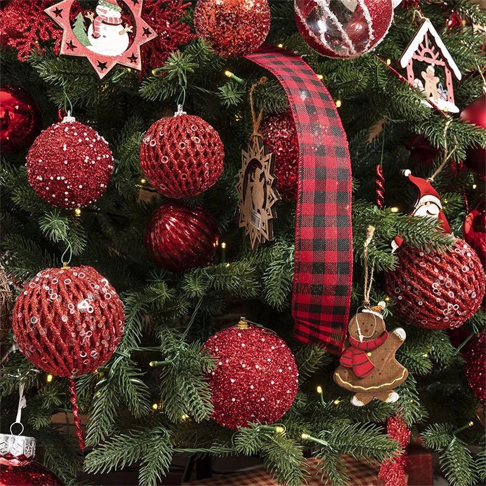12Pcs / Set 8cm Christmas Ball Foam + Plastic Xmas Tree Decoration Holiday Hanging Ornament - Red - 4