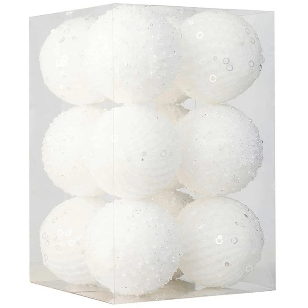 12Pcs / Set 8cm Christmas Ball Foam + Plastic Xmas Tree Decoration Holiday Hanging Ornament - White - 1