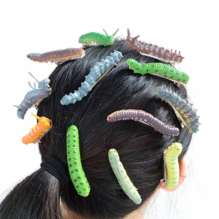 12Pcs Halloween Caterpillar Hair Clips  3D Bug Hair Clip Party Hair Accessories Fun - 2