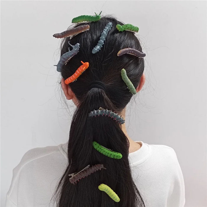 12Pcs Halloween Caterpillar Hair Clips  3D Bug Hair Clip Party Hair Accessories Fun - 3