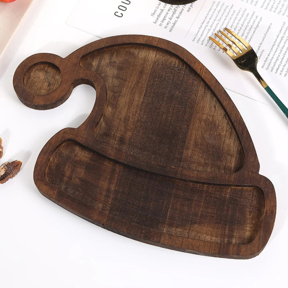 Christmas Hat Tray Food Snack Dessert Wooden Serving Tray Plate Party Decor - 1