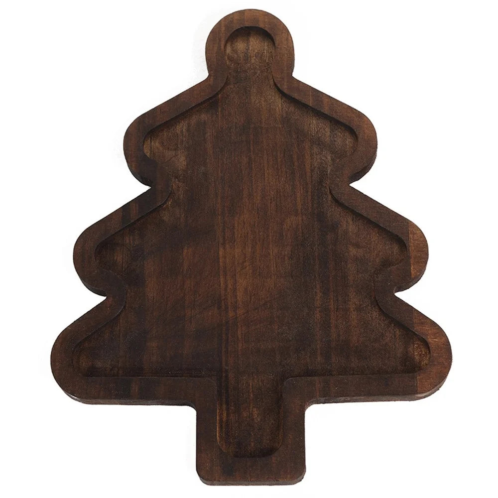 Christmas Tree Tray Wooden Decorative Serving Tray Desktop Food Dessert Plate - 1