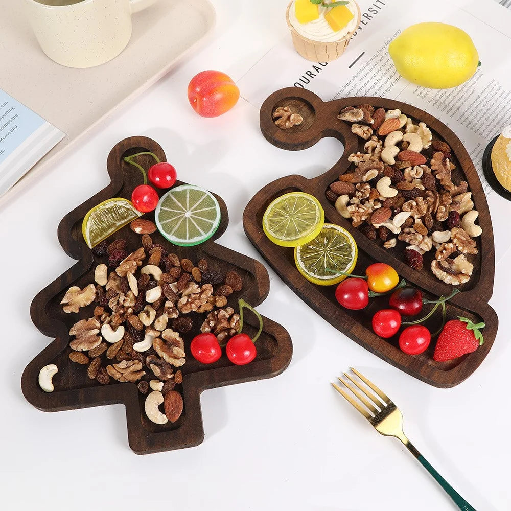 Christmas Tree Tray Wooden Decorative Serving Tray Desktop Food Dessert Plate - 2