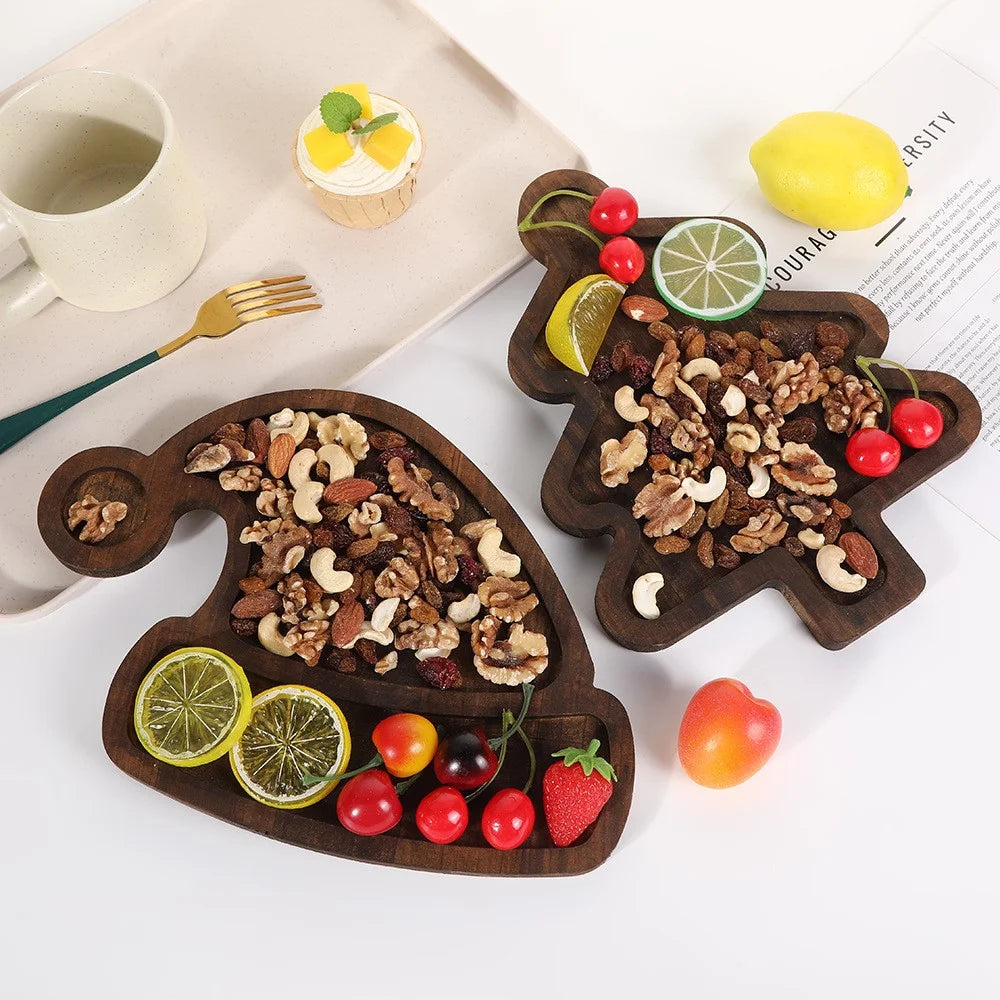 Christmas Tree Tray Wooden Decorative Serving Tray Desktop Food Dessert Plate - 3