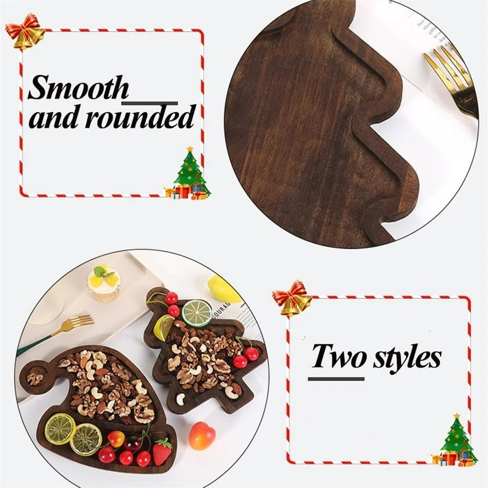 Christmas Tree Tray Wooden Decorative Serving Tray Desktop Food Dessert Plate - 4