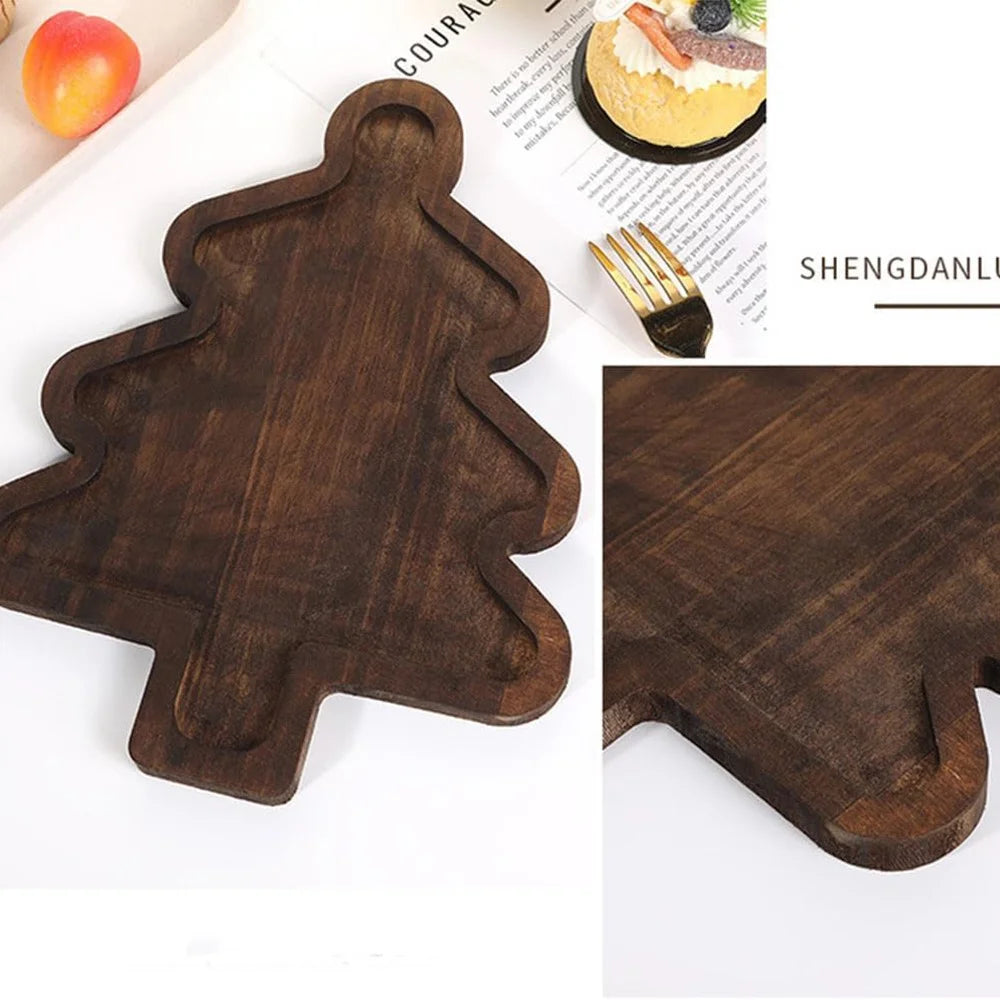 Christmas Tree Tray Wooden Decorative Serving Tray Desktop Food Dessert Plate - 5