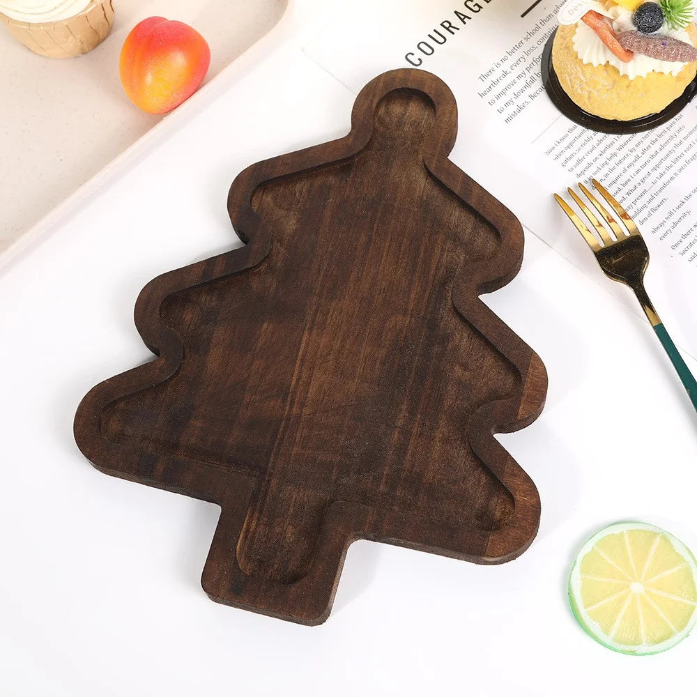 Christmas Tree Tray Wooden Decorative Serving Tray Desktop Food Dessert Plate - 6