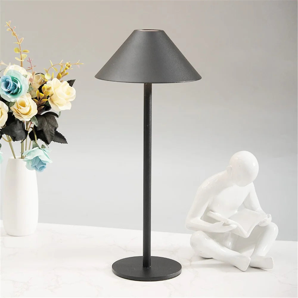 Iron Table Lamp Touch Control 3 Brightness Adjustable Bedroom Bedside Night Light - Black - 2