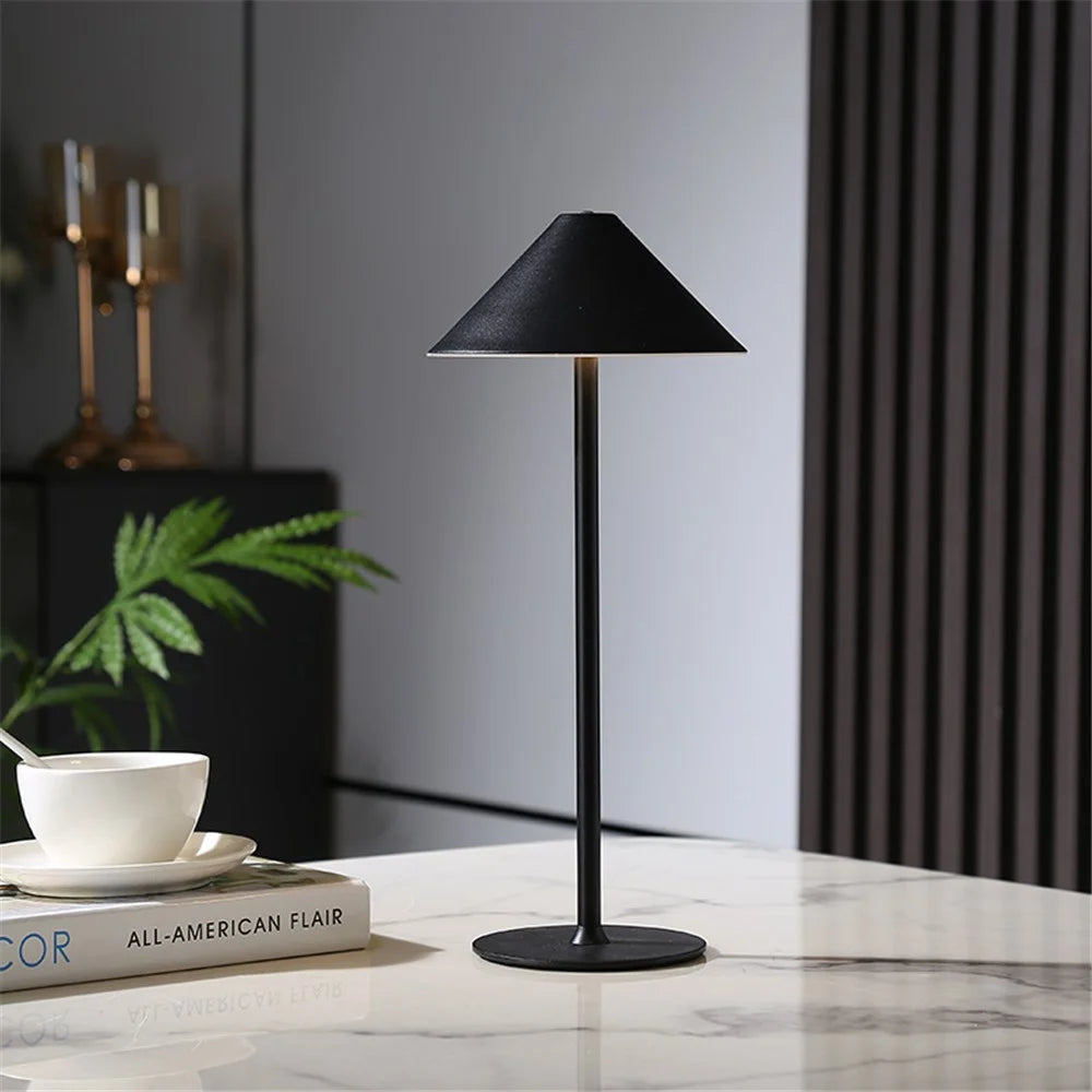 Iron Table Lamp Touch Control 3 Brightness Adjustable Bedroom Bedside Night Light - Black - 3