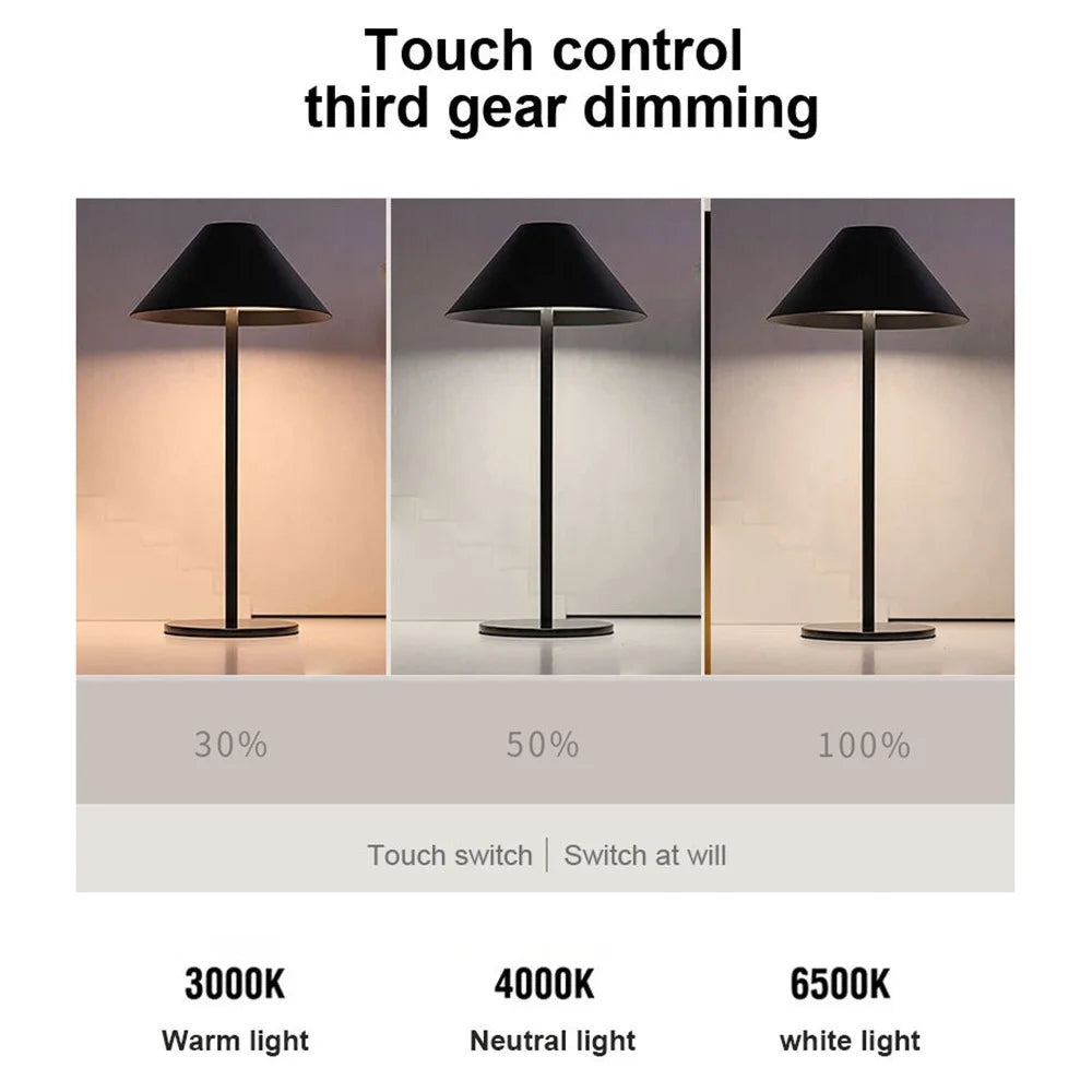 Iron Table Lamp Touch Control 3 Brightness Adjustable Bedroom Bedside Night Light - Black - 4