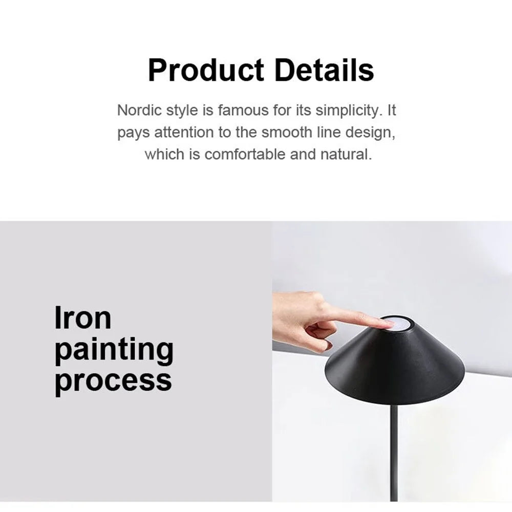 Iron Table Lamp Touch Control 3 Brightness Adjustable Bedroom Bedside Night Light - Black - 5