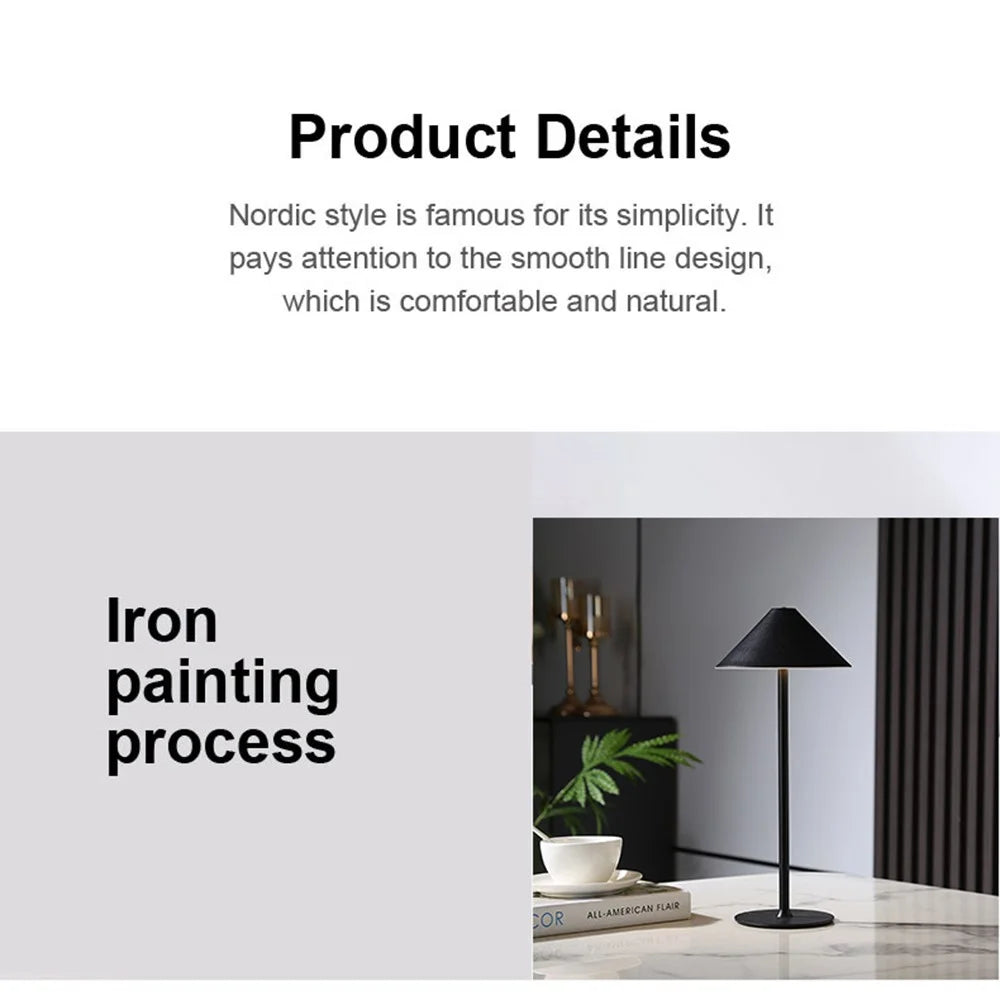 Iron Table Lamp Touch Control 3 Brightness Adjustable Bedroom Bedside Night Light - Black - 6