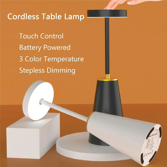 Table Lamp Touch Control Stepless Dimming Wireless Charging Bedroom Bedside Night Light Metal + PC Atmosphere Lamp - White - 2