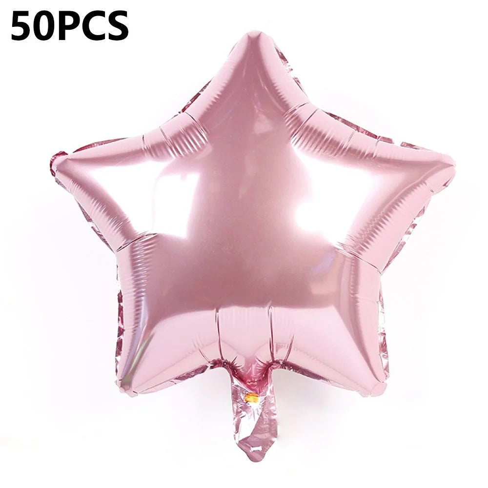 PJ-Q11 50Pcs 45cm Colorful Star Aluminum Foil Balloons Inflatable Balloons for Birth Wedding Birthday - Pink - 1