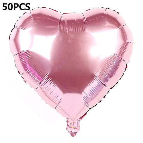 PJ-Q11 50Pcs 44cm Colorful Heart Shape Aluminum Foil Balloons Inflatable Balloons for Birth Wedding Birthday - Pink - 1