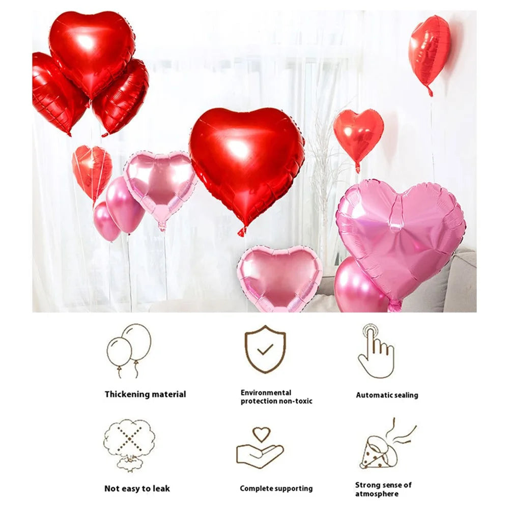 PJ-Q11 50Pcs 44cm Colorful Heart Shape Aluminum Foil Balloons Inflatable Balloons for Birth Wedding Birthday - Pink - 2