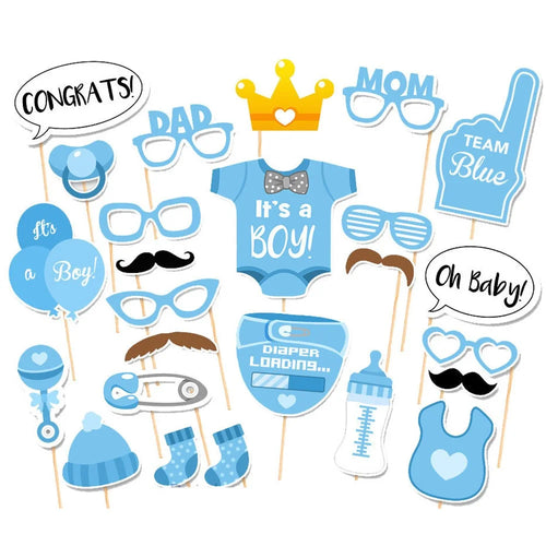 25Pcs / Set Baby Shower Photo Booth Props Newborn Baby Boy Girl Party Decoration Gift DIY Supply - Boy - 1