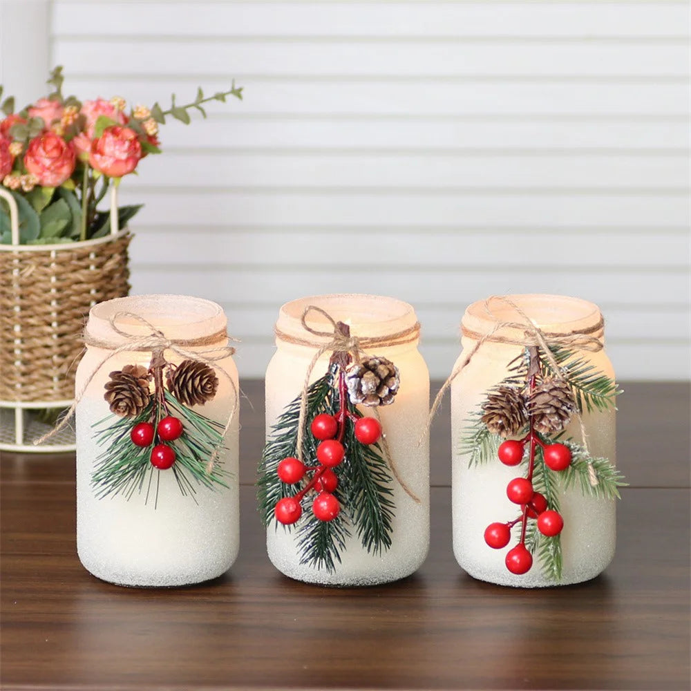 Christmas Mason Jar Scented Candle Romantic Fragrance Candle Decorated Bottle - XC0001 Pine Needle - 3