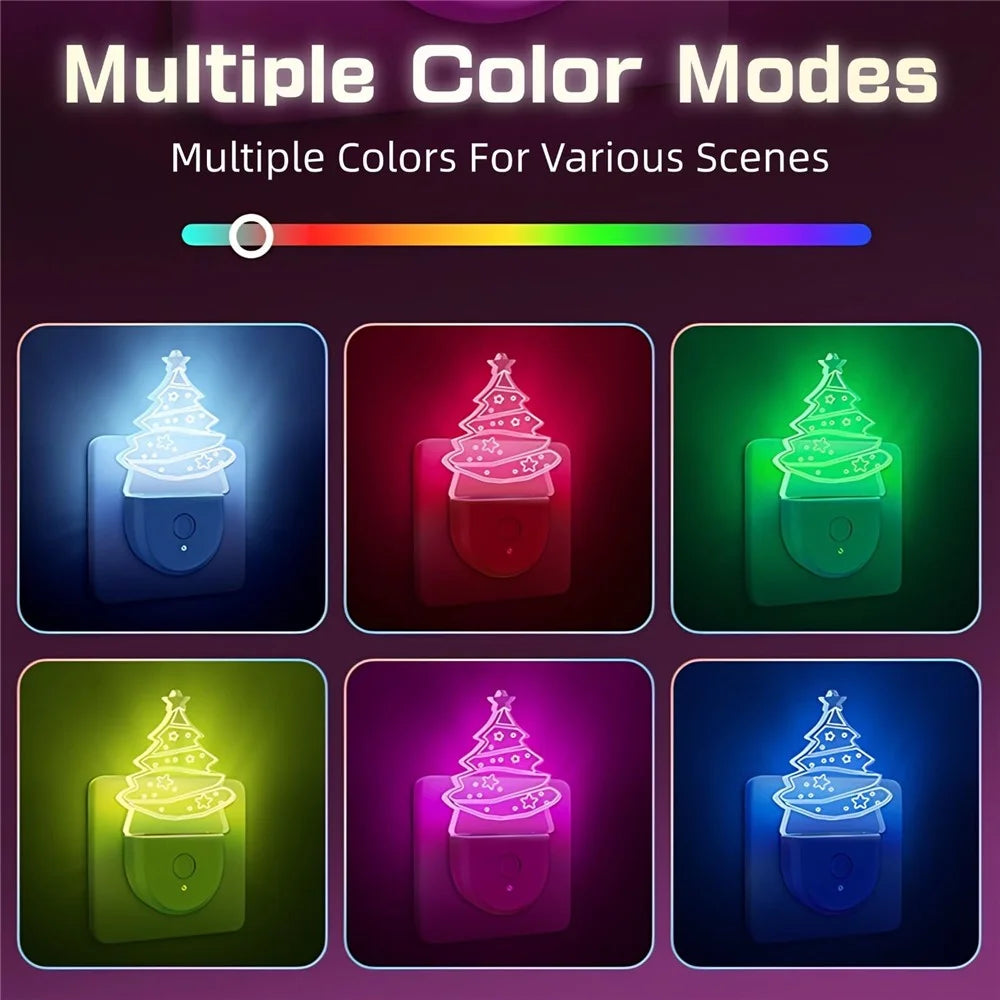 2Pcs Christmas Tree Shape Plug-In Night Light Acrylic Colorful Bedroom Atmosphere Lamp, EU Plug - 4