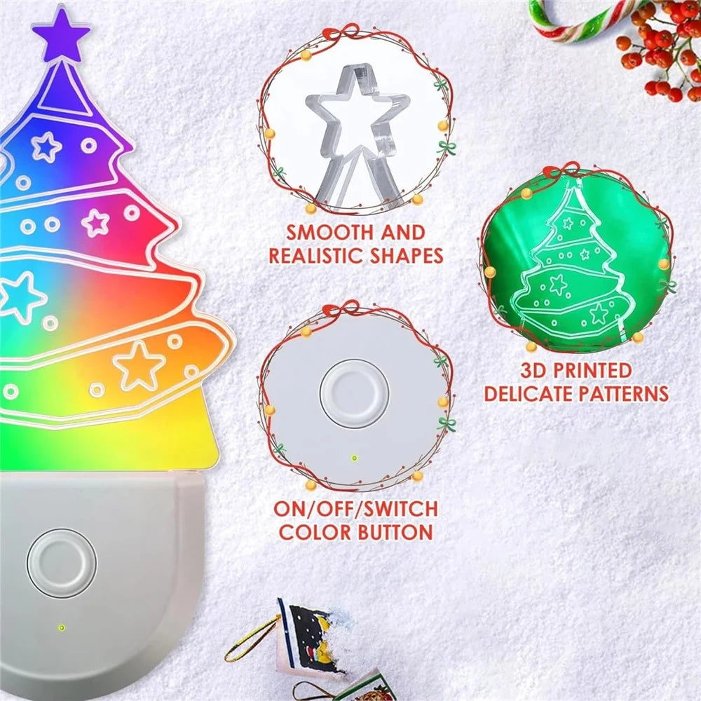 2Pcs Christmas Tree Shape Plug-In Night Light Acrylic Colorful Bedroom Atmosphere Lamp, EU Plug - 7